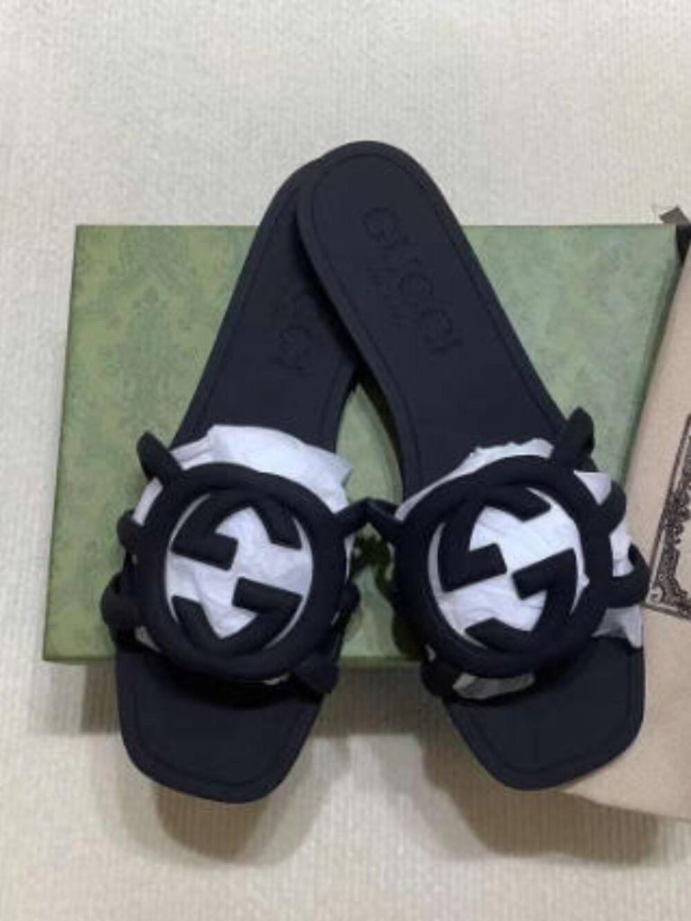 Gucci Black GG Slides – Size 39 with Box